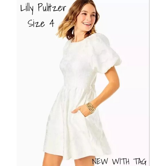 Lilly Pulitzer Dresses & Skirts - Lilly Pulitzer White Organza Bloom Jacquard Lined Dress Silk Blend Size 4 New